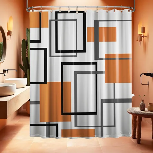 Miniatura 14 de Cortina de Ducha en Blanco y Negro Geométrica Cortinas de Ducha para Decoración de Baños de Hombres Juego de Cortina de Baño en Negro Blanco y Gris