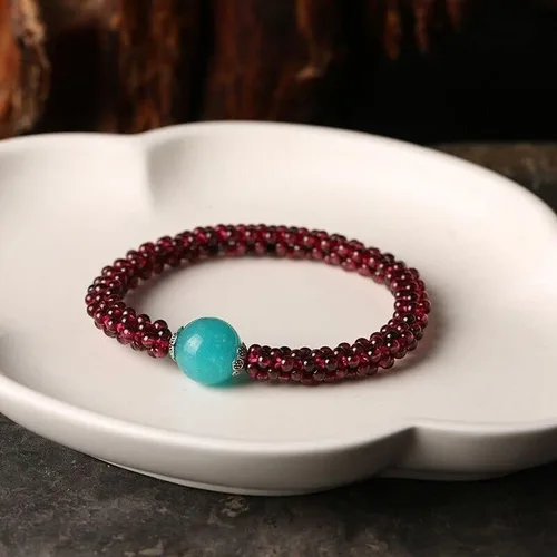 Miniatura 2 de TEAMWILL Pulsera de reiki curativa de cuentas redondas unisex de granate de amazonita natural