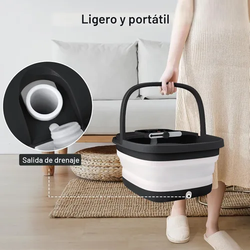Miniatura 4 de HOSPAN Tina de pies plegable con calor, burbujas, luz roja y control de temperatura, masajeador de baño de pies con 8 rodillos de masaje shiatsu
