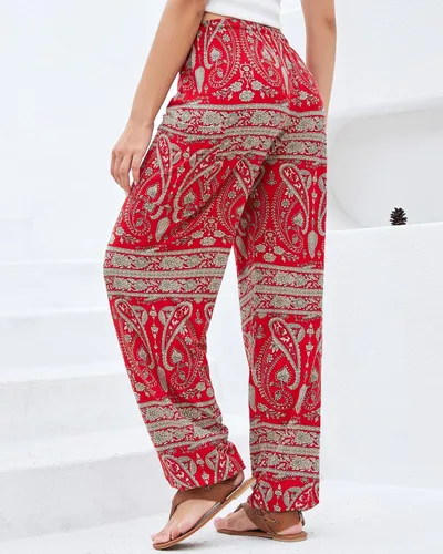 Miniatura 2 de QIANXIZHAN Pantalones de harén para mujer, pantalones hippie palazzo, pantalones bohemios, ropa de yoga con bolsillos