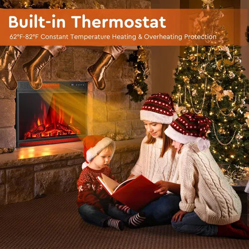 Miniatura 2 de COSTWAY - Chimenea eléctrica de inserción de 28 pulgadas de ancho, 900/1350W, calentador empotrado y de pie con control remoto, 3 colores de llama