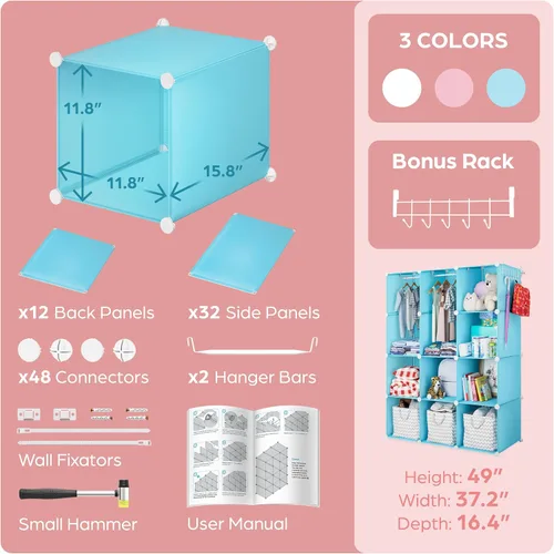 Miniatura 6 de CUBEDIY Organizador de Armario para Bebé para Guardería - Armario Ropero Duradero para Bebé para Closet - Estantes de Cómoda Personalizables