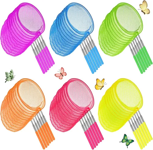 Sosation Redes telescópicas de pesca de mariposa para niños, coloridas redes de captura de insectos, herramientas al aire libre para atrapar
