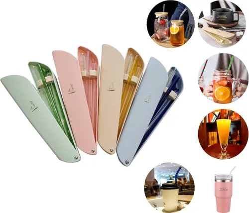 Miniatura 4 de Pajitas de vidrio reutilizables con estuche de viaje, tamaño 0.315 x 0.315 in, pajitas de vidrio de grado alimenticio para batidos, bebidas, Azul