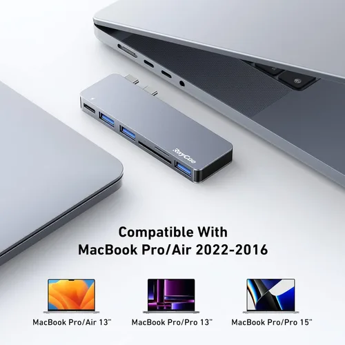 Miniatura 6 de RayCue Adaptadores de Hub USB C para MacBook Pro/MacBook Air M1 M2 M3 2023 2022 2021 2020 2019 13" 14" 15" 16", Adaptador Multipuerto 6-en-2
