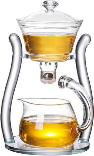 Miniatura 4 de Lazy Kungfu Tetera de vidrio semiautomática tetera succión automática tetera de preparación de agua Oficina Flor Juego de té de vidrio