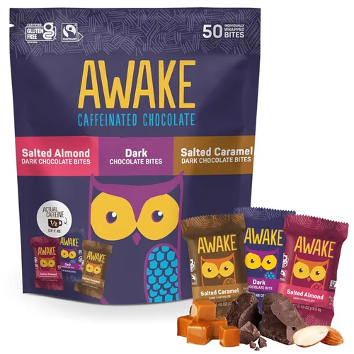 Miniatura 12 de AWAKE - Bocaditos de chocolate con cafeína - Chocolate con leche crujiente, 50 piezas - 50 mg de cafeína - Dulces envueltos individualmente