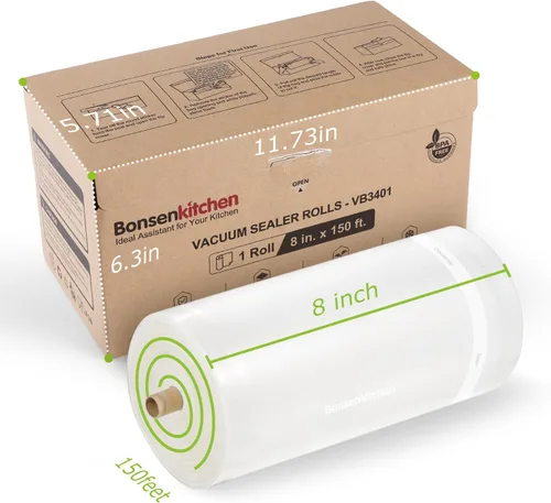Miniatura 7 de Bolsas de sellado al vacío Bonsenkitchen de 8" x 45,72 m con cortador para almacenamiento de alimentos, grado comercial, libres de BPA, ideales