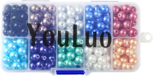 Miniatura 2 de YouLuo 250 cuentas de perlas de vidrio de 0.315 pulgadas (0.315 in), 10 colores multicolor redondas sueltas con agujeros para hacer joyas, cuentas