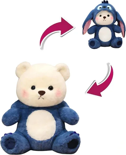 Miniatura 10 de Oso de Peluche de Dibujos Animados con Ropa Cruzada, Oso de Peluche Lindo con Gorra de Stitch Removible (Panda Negro, 27.9 cm / 0.23 kg)