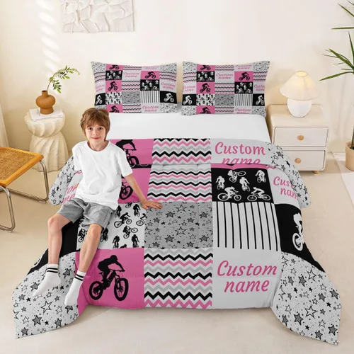 Miniatura 45 de Juego de edredón de softbol personalizado, juego de ropa de cama de retazos a cuadros para niños y niños, edredón de bate de béisbol, juego