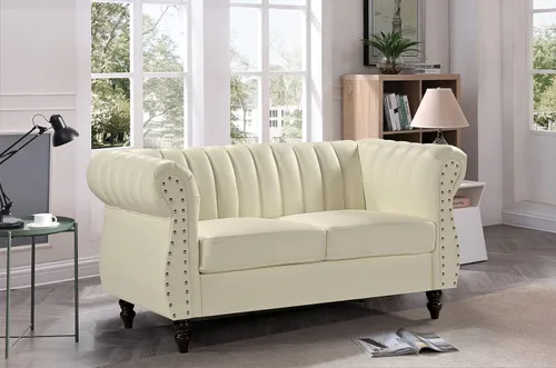 Miniatura 8 de Container Furniture Direct Chesterfield - Juego de sofá y sofá biplaza de piel sintética de 2 piezas para sala de estar con diseño elegante, patas