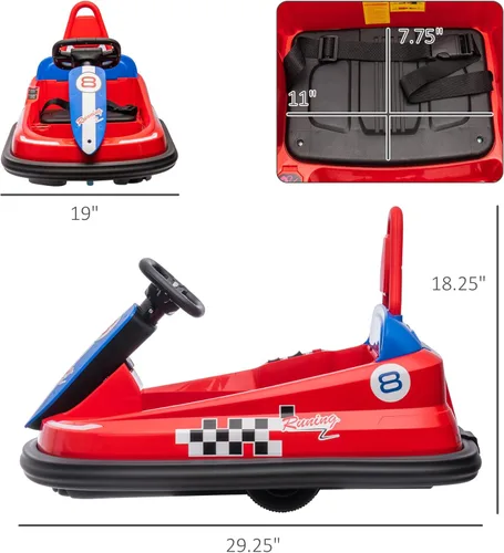 Miniatura 7 de Aosom Coche de Choque para Niños Pequeños, Rotación 360° Coche Eléctrico de 6V para Niños con Bordes de Parachoques de EVA, Motor Doble, Canciones