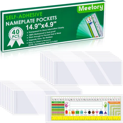 Miniatura 9 de Meetory 40 PCS Bolsillos Mejorados para Placa de Identificación, 18.5" x 4.9" Placas de Identificación de Escritorio Autoadhesivas con Bolsillo