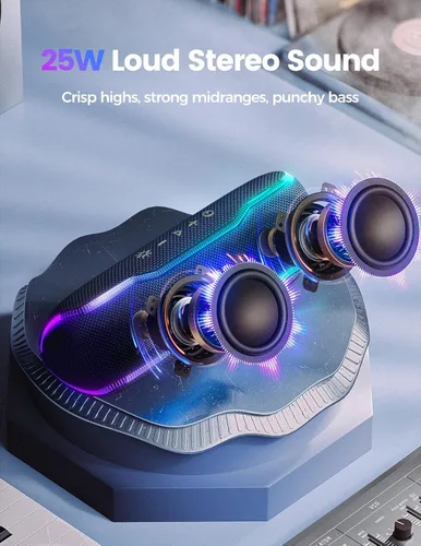 Miniatura 2 de ERKEI SEHN Altavoz Bluetooth, altavoces inalámbricos impermeables IPX7, luz intermitente, súper graves de 25 W, tiempo de reproducción de 24 horas