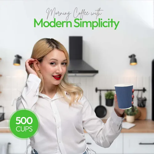 Miniatura 5 de Restaurantware -Tazas de café desechables de 12 onzas, 500 tazas calientes de pared ondulada para café - Las tapas se venden por separado, borde Azul
