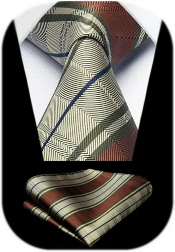 Miniatura 204 de HISDERN Conjunto de corbata a cuadros a cuadros pañuelo tejido clásico formal para hombre corbata y bolsillo cuadrado