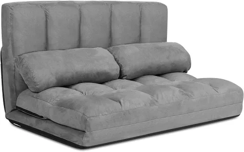 Miniatura 10 de S AFSTAR Sofá de suelo convertible, sofá de 6 posiciones con 2 almohadas extraíbles y cojín de esponja grueso, carga de 330 libras, sofá cama Negro