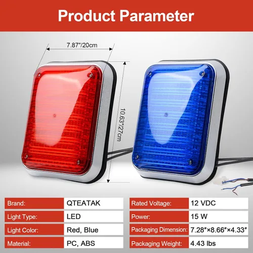 Miniatura 5 de Luz estroboscópica LED de advertencia DC12V, luz de alarma rectangular ultra brillante, parpadeo rojo y azul con borde para ambulancia, camión