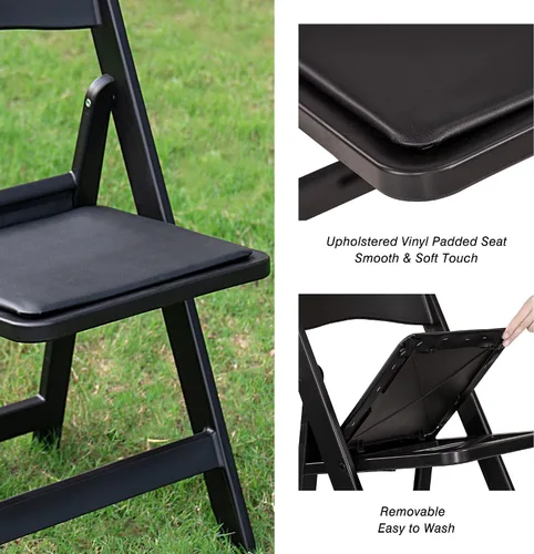 Miniatura 3 de Allpop Paquete de 4 sillas plegables de resina con asiento acolchado de vinilo, capacidad de 550 libras, juego de sillas comerciales para fiestas