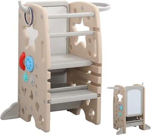 Miniatura 8 de UNICOO Taburete multifuncional para niños con doble riel de seguridad, altura ajustable, torre para niños pequeños para encimera de cocina y baño