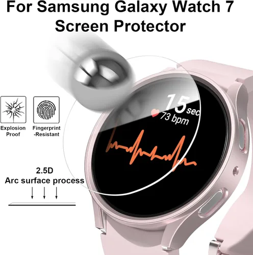 Miniatura 2 de [Paquete de 5+5] Funda protectora de pantalla para Galaxy Watch 7 de 40 mm, cubierta protectora impermeable + protector de pantalla de vidrio