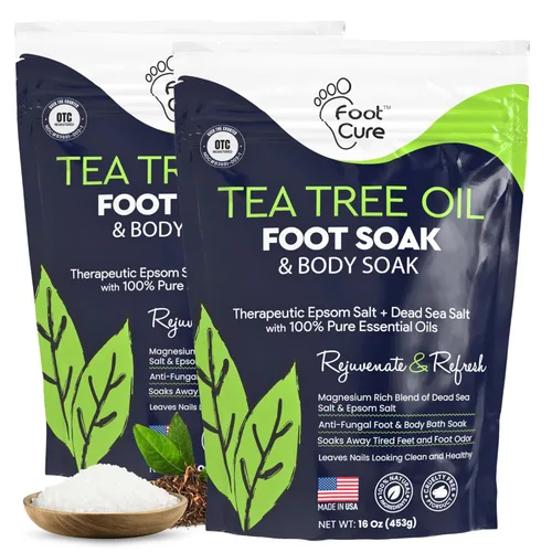 FOOT CURE Aceite de árbol de té para pies con sal de Epsom – El mejor tratamiento para hongos en las uñas, pie de atleta y suaviza los callos –