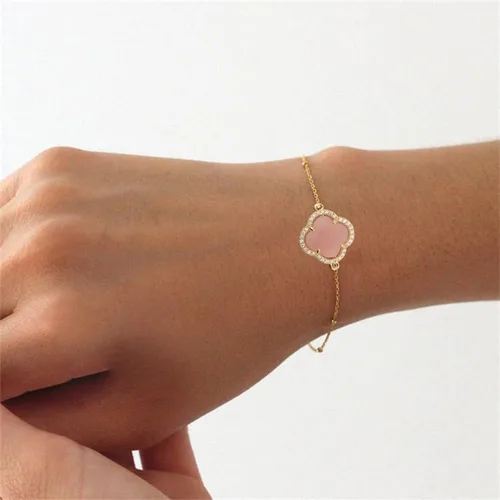 Miniatura 4 de Pulsera ajustable de cristal de trébol de la suerte chapada en oro de 18 quilates para mujer, ajustable, simple, a la moda, regalos de cumpleaños