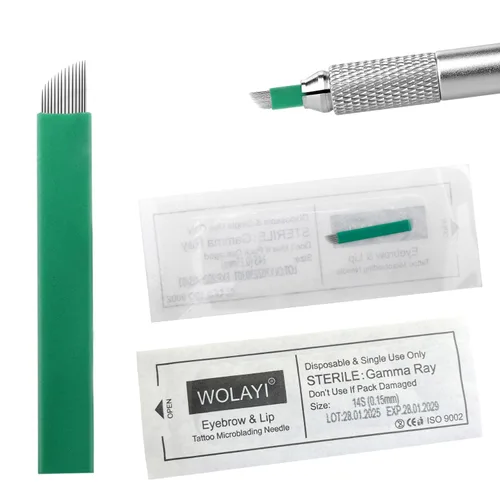 Miniatura 7 de 14U 30 agujas de microblading nano 0.006 in más delgada del mercado, aguja manual de maquillaje permanente para tatuaje de cejas con fecha