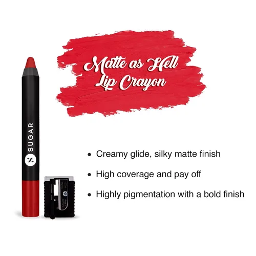 Miniatura 4 de SUGAR Lápiz labial Matte as Hell para mujeres Dura hasta 12 horas Lápiz labial con sacapuntas 2.8gm - 01 Scarlett O'Hara