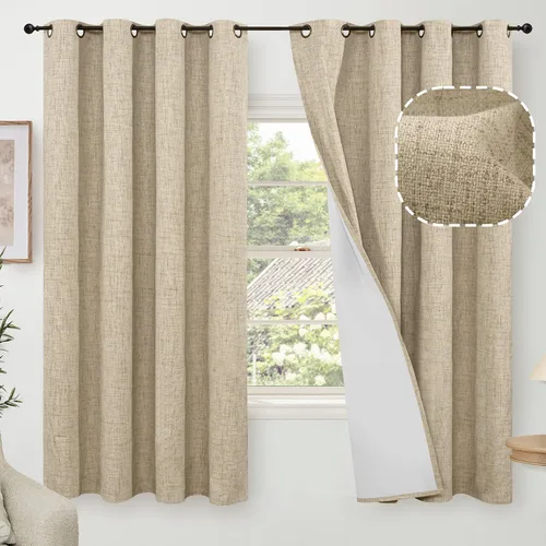 Miniatura 71 de Cortinas Opacas de Lino Azul Bebé para Guardería de 40 Pulgadas de Largo, 2 Paneles, Cortinas Cortas con Aislamiento Térmico Boho de Bloqueo Total
