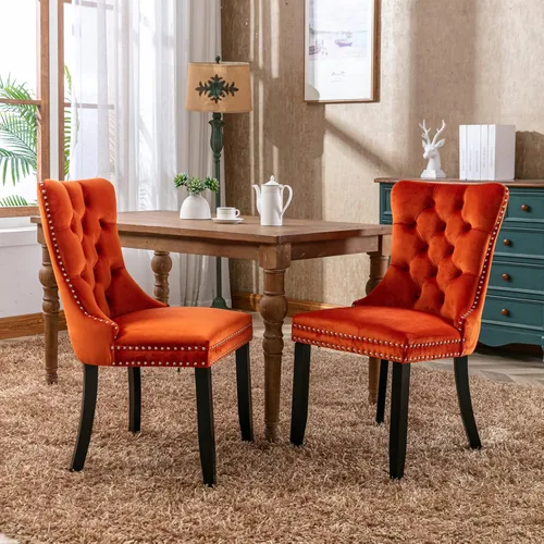 Merax Juego de 2 sillas de comedor de terciopelo, sillas de comedor tapizadas de alta gama con patas de madera, adornos de cabeza de clavo para