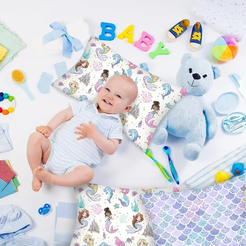 Miniatura 6 de Ganeen 2 fundas de almohada de sirena para niños pequeños, tamaño 14 x 19 pulgadas, se adapta a 12 x 16 pulgadas o 13 x 18 pulgadas, funda