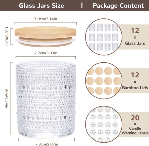 Miniatura 2 de DARJEN Paquete de 12 tarros de vela transparentes para hacer velas - tarros de vidrio vacíos de 8 onzas con tapas y etiquetas de bambú, suministros