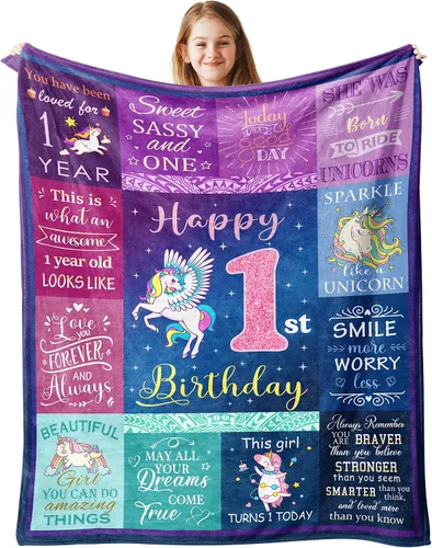Miniatura 14 de Solzien Manta de regalo de cumpleaños para niño de 1 año, 50 x 40 pulgadas, regalos para hijo de un año, sobrino/nieto, decoraciones de primer
