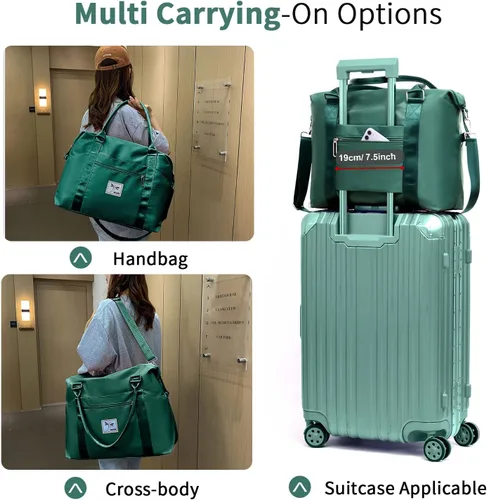 Miniatura 5 de FIORETTO Bolsa de viaje para fin de semana, bolsas de noche con bolsa de transporte para mujer, Verde oscuro