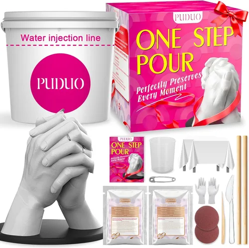 Puduo Kit de Moldeo de Manos para Parejas o Familia, Molde de Mano de Yeso DIY Kit de Escultura de Recuerdo, Regalos para Ella, Niños, Bodas,