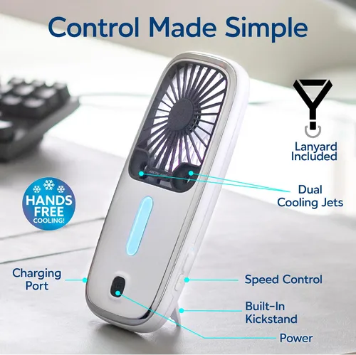 Miniatura 3 de Arctic Air Ventilador portátil pequeño de bolsillo, potente enfriador de aire personal con 3 velocidades ajustables, duración de la batería de 12