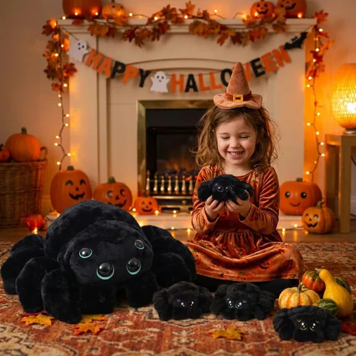 Miniatura 7 de Peluche de araña de peluche con sorpresa – Suave animal de peluche mamá araña con 3 arañas bebé en barriga con cremallera, juego para niños