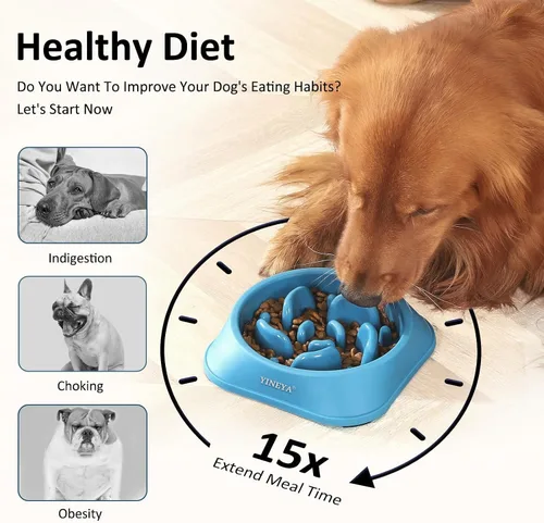 Miniatura 3 de YINEYA Cuencos de Alimentación Lenta para Perros, Suministros para Mascotas Que Ralentizan la Alimentación, Cuencos para Comida de Mascotas, H - azul