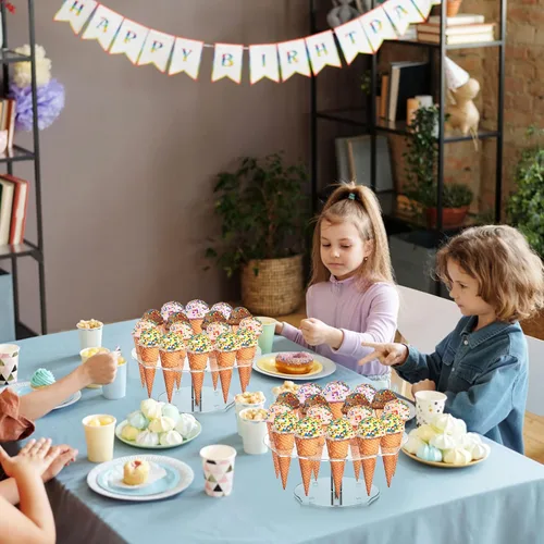 Miniatura 7 de yarlung Paquete de 2 soportes para cono de helado, soporte de exhibición de cono de gofre acrílico de 16 agujeros, estante transparente para sushi