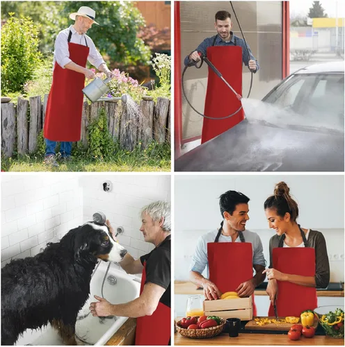 Miniatura 6 de Homsolver 2 Pack Waterproof Rubber Aprons, Heavy Duty Butcher for Men, Chemical Vinyl Plastic Aprons for Dishwashing Rojo