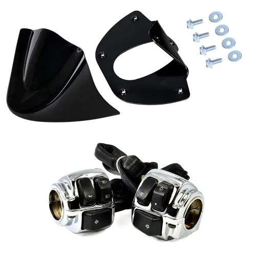 Miniatura 15 de Juego compatible para 1 pulgada de manillar de Harley 96-12, interruptor de bocina, luces delanteras y señales de giro, empuñaduras y tapa de Negro