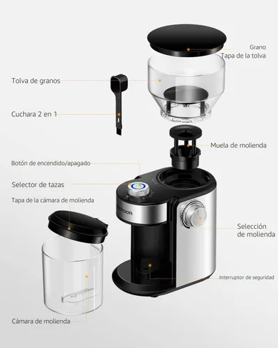 Miniatura 7 de SHARDOR - Molinillo de café eléctrico de muelas, ajustable con 16 ajustes precisos para 2-14 tazas, color plateado
