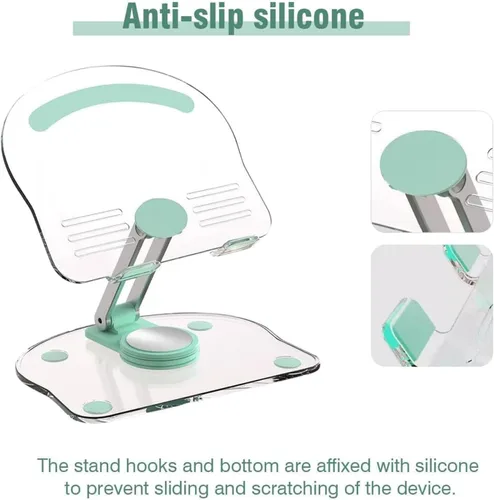 Miniatura 3 de Soporte acrílico para tablet con base giratoria de 360°, soporte plegable ajustable transparente para escritorio, oficina en casa, compatible