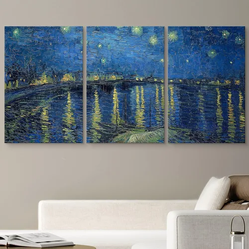 Miniatura 2 de Lienzo decorativo para pared - cuadro con estampado Giclée para decoración del hogar Noche estrellada sobre el Ródano
