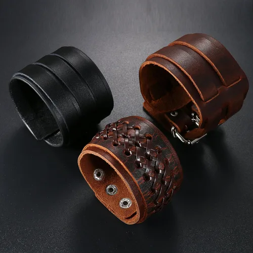 Miniatura 2 de OIDEA Assorted 3pcs Mens Punk Multistrand Leather Braided Bangle Cuff Bracelet for Biker Dad Father Size Adjustable