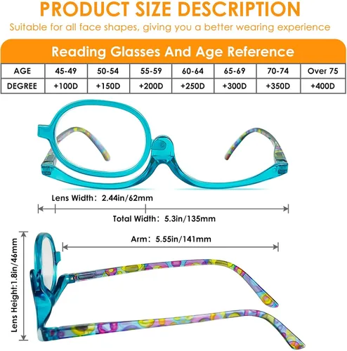 Miniatura 2 de 2 Pack Makeup Reading Glasses for Women Magnifying Flip Down Cosmetic Readers with Spring Hinge