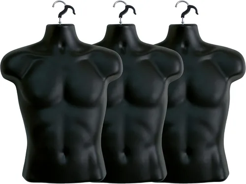 Miniatura 12 de Maniquí torso masculino negro con respaldo hueco, cuerpo apilable para exhibición de camisetas, mostrador, ferias de manualidades, fotos y diseño
