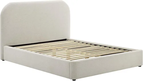 Miniatura 4 de Modway Keynote - Marco de cama Queen moderno con cabecera en forma de curva en tejido jaspeado marfil, tapicería de tela jaspeada, cama